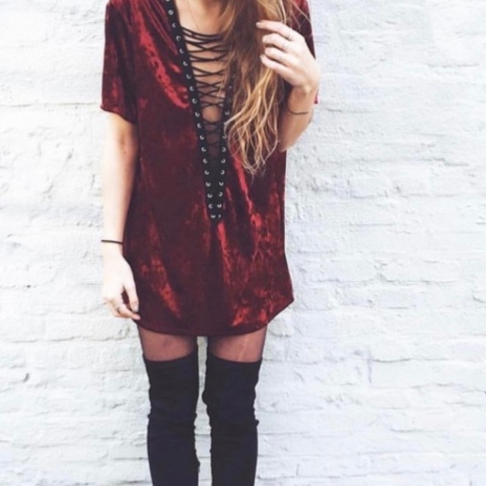 Crushed Velvet Lace-Up Boyfriend T-Shirt/Dress